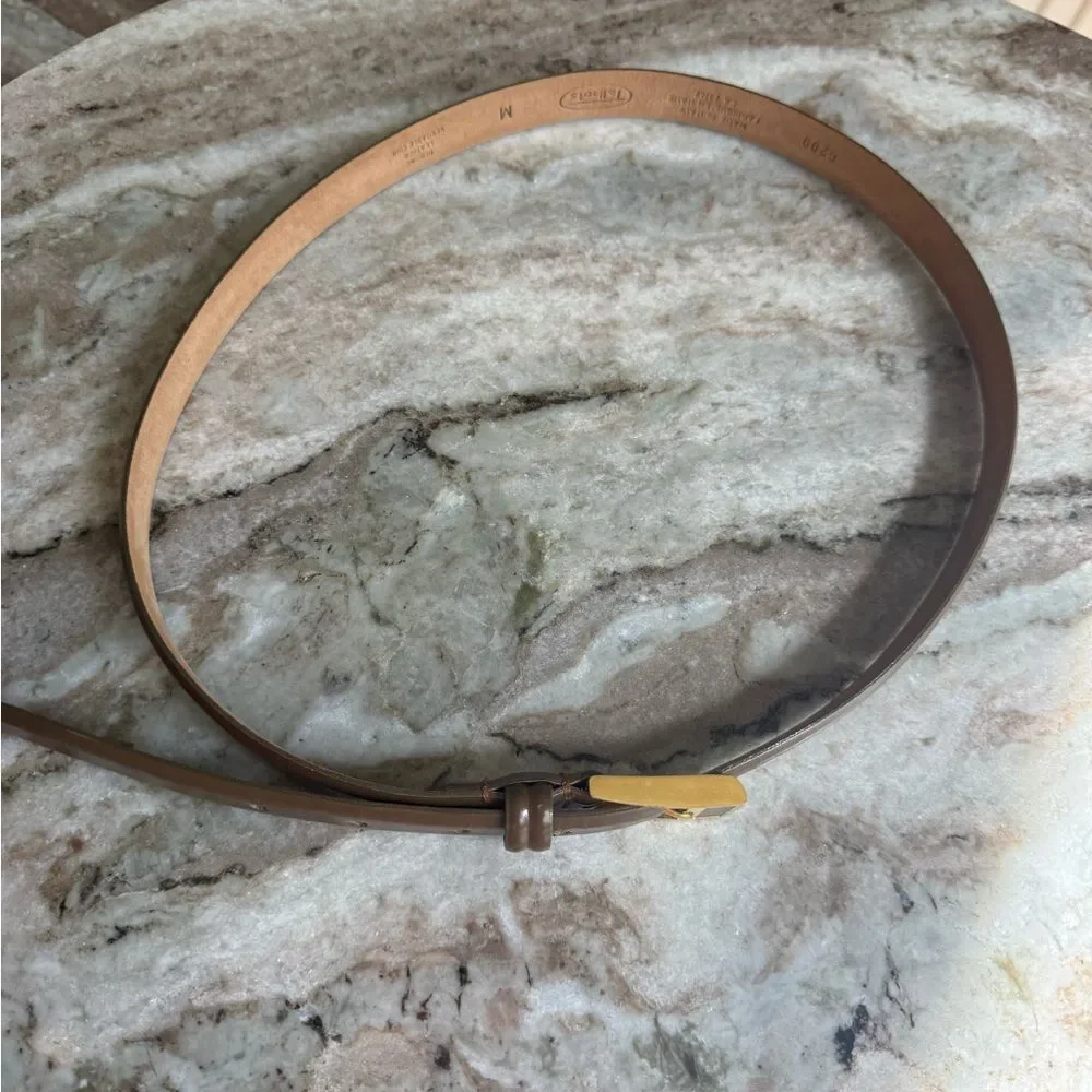 talbots brown leather skinny belt gold buckle minimalist classic italy made